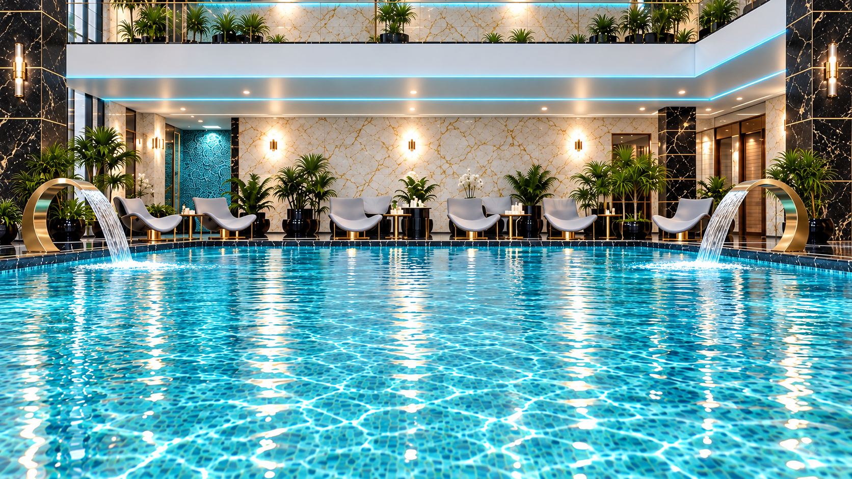The experience pool in the Garden Spa. Concept CGI, indicative.