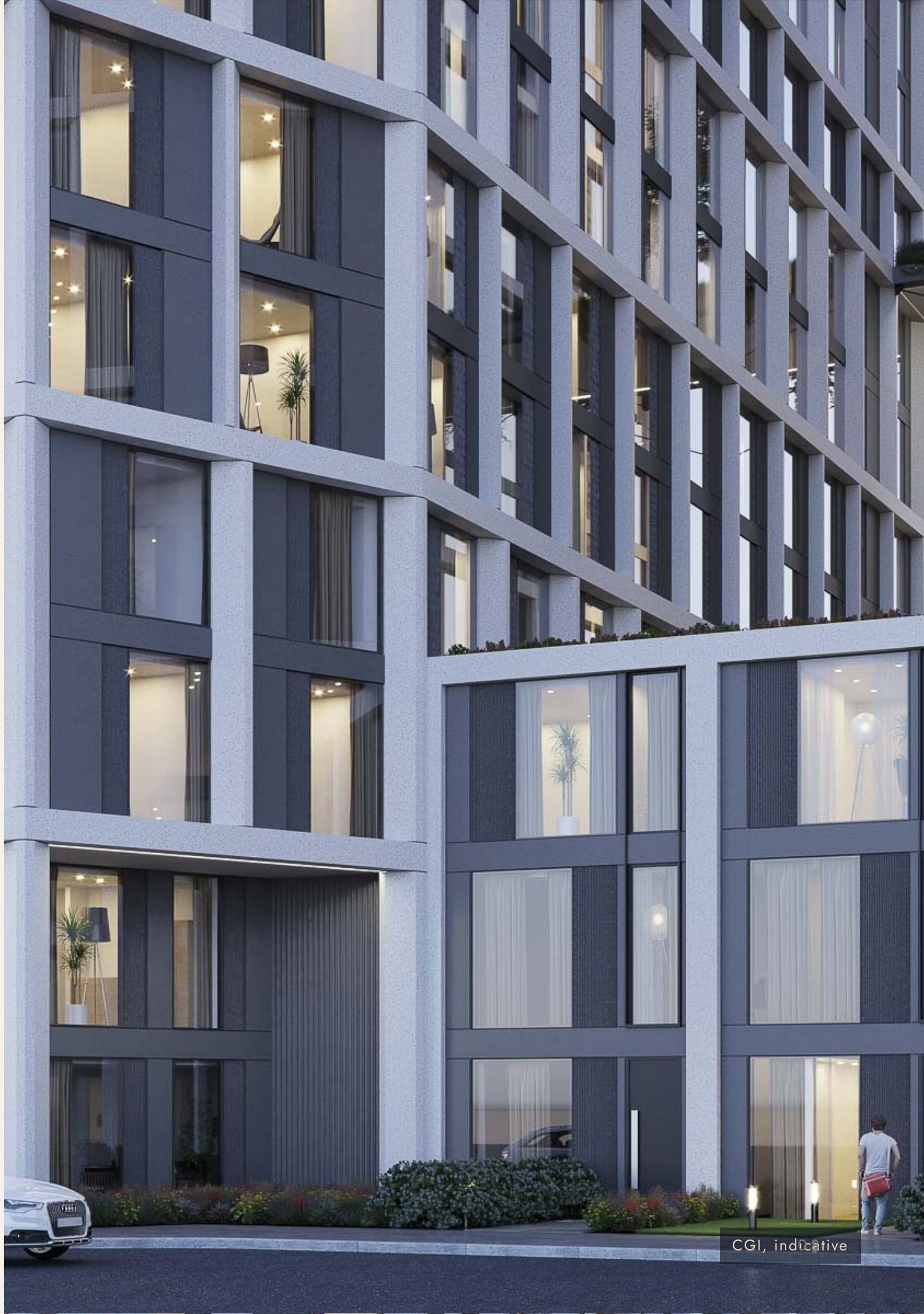 The Gateway tower facade at street level, CGI