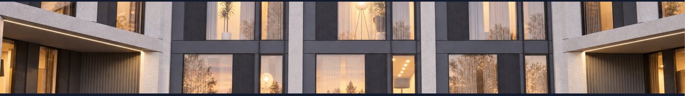 Townhouse frontages at dusk, CGI