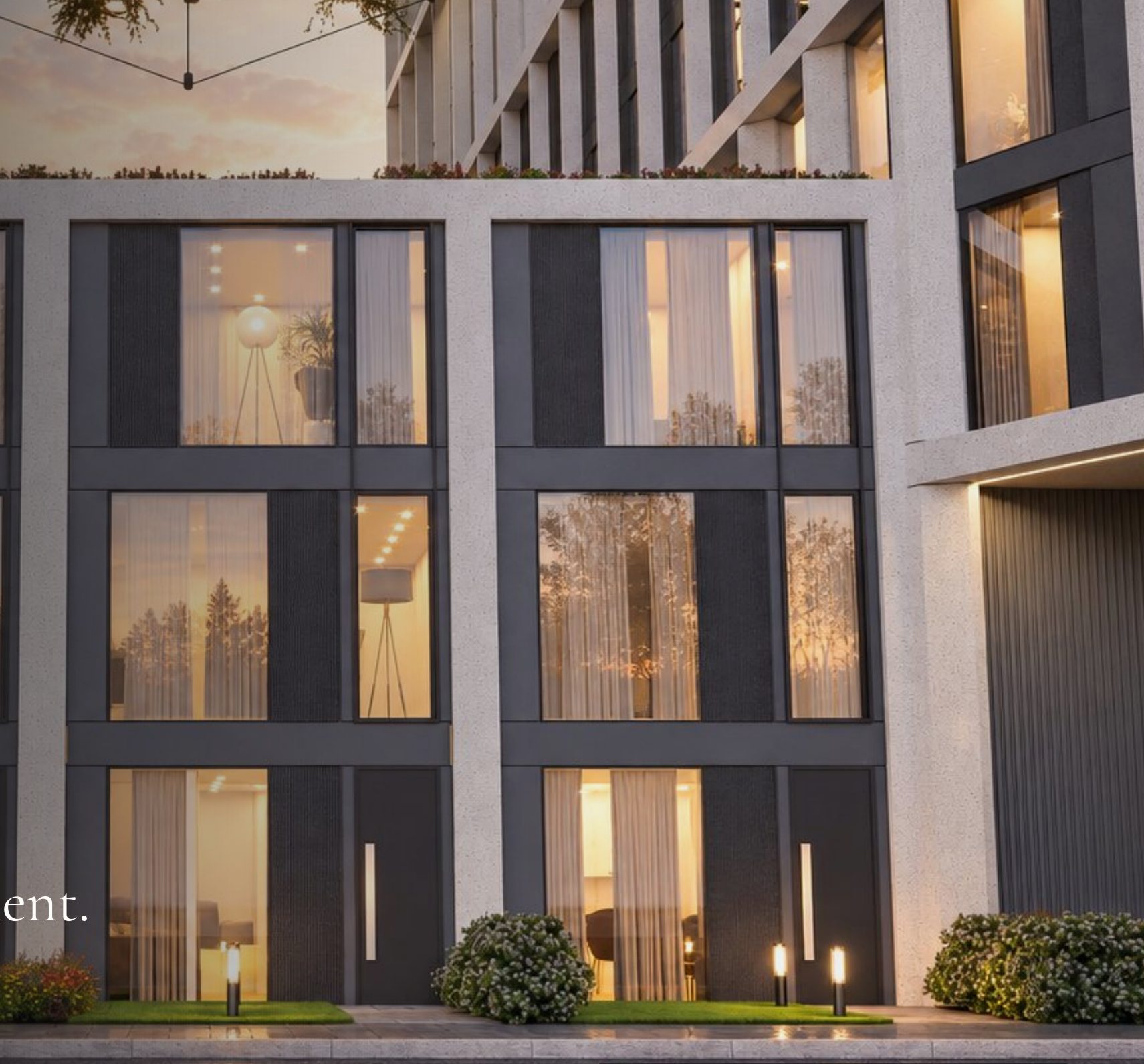 The Private Collection townhouses at dusk, CGI